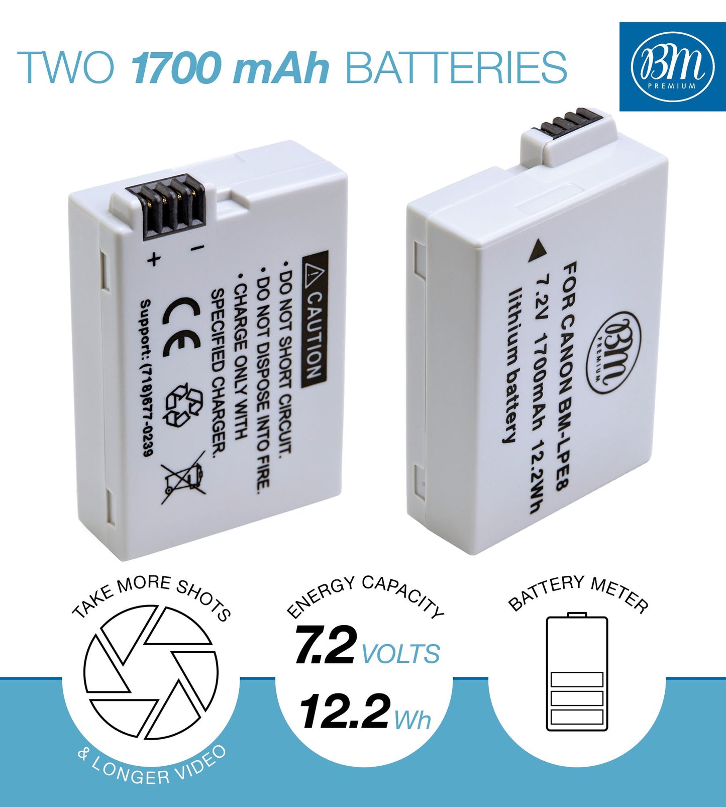 BM Premium 2-Pack LP-E8 Batteries and Dual Battery Charger Kit for Canon EOS Rebel T2i, T3i, T4i, T5i, EOS 550D, 600D, 650D, 700D DSLR Digital Camera