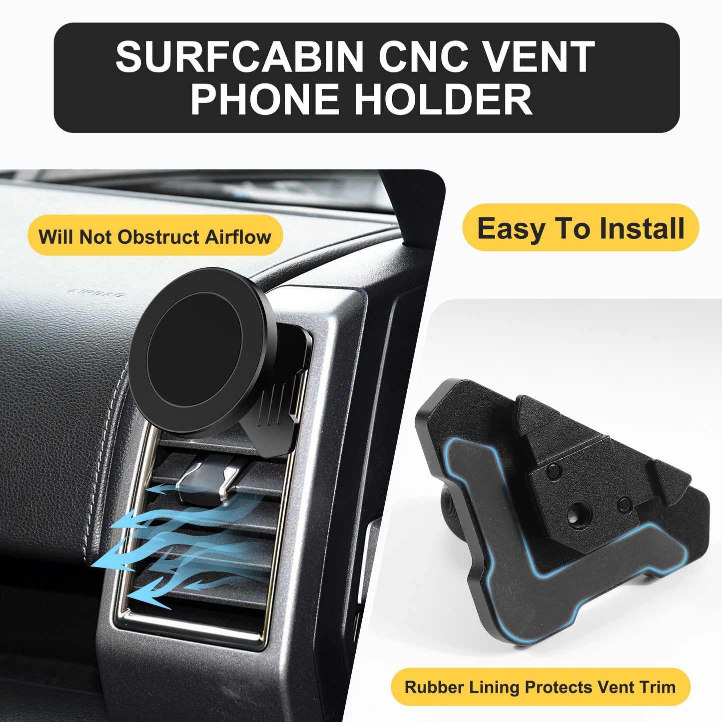 Surfcabin CNC Vent Phone Holder, Magnetic Car Air Vent Phone Holder Cradles Mount Compatible with F150 2015-2020 & Super Duty F250 F350 F450 2017-2021
