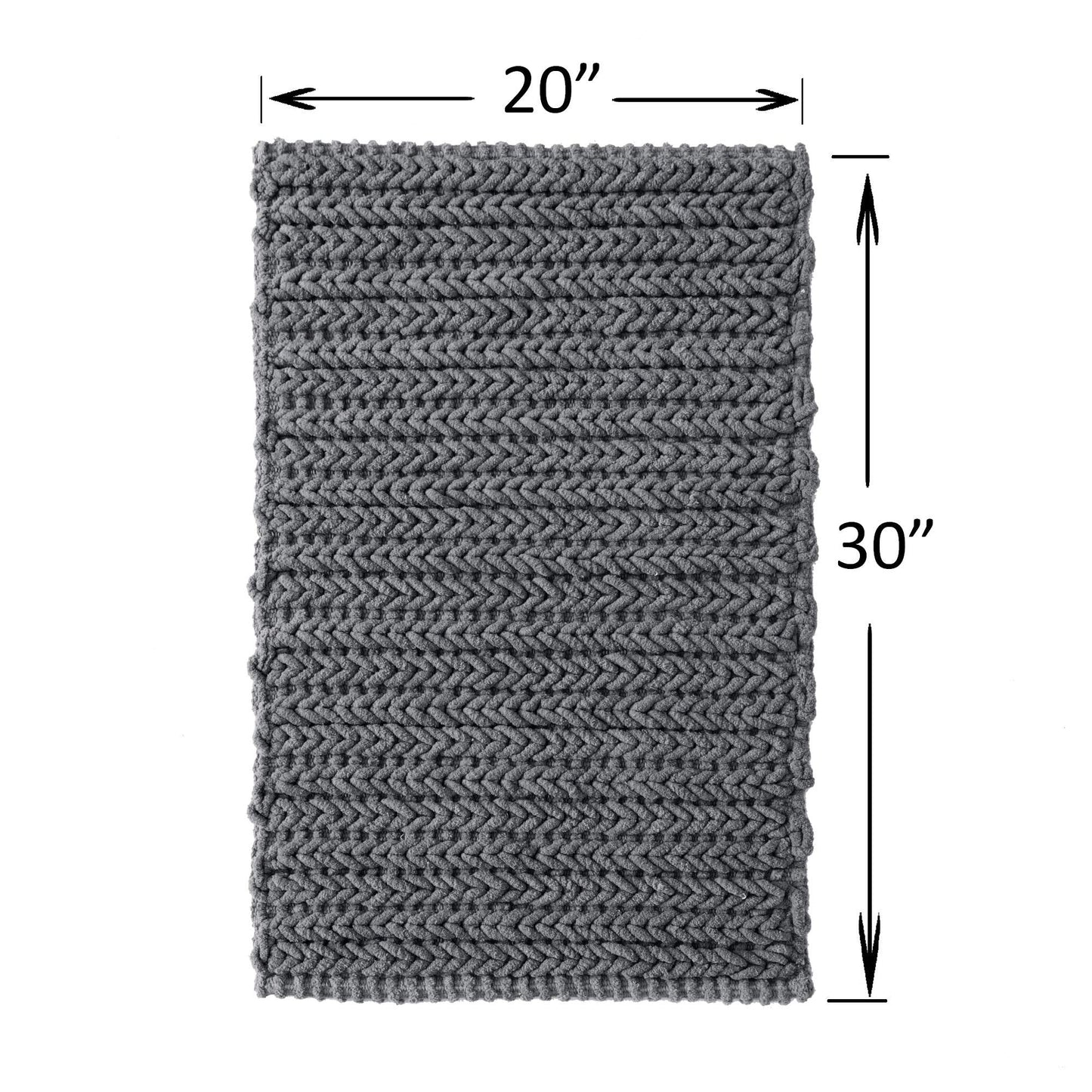Madison Park Lasso 100% Cotton Chenille Chain Woven Stitch Bathroom Rug - Non Slip - Absorbent, Quick Dry Bath Mat, 20x30, Charcoal