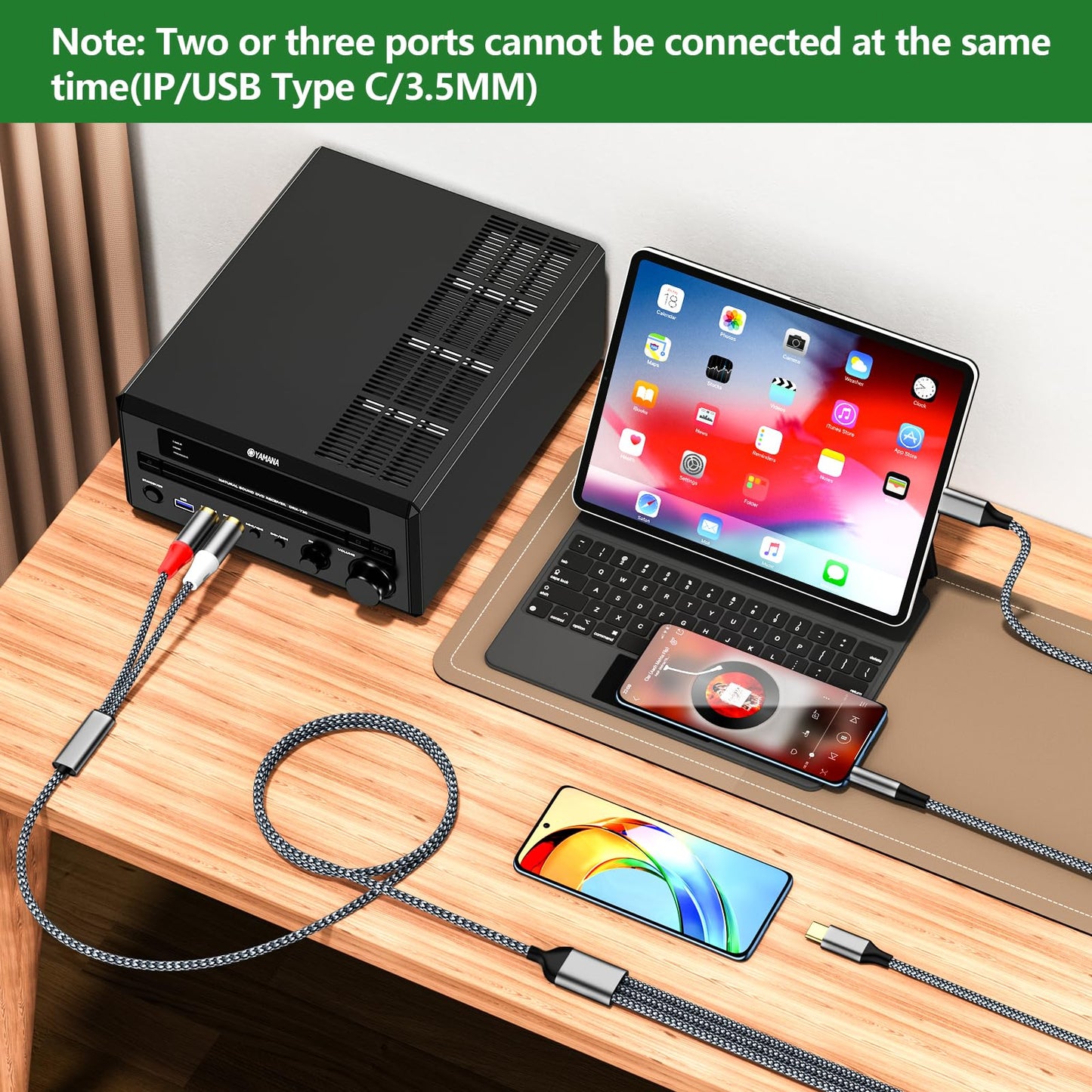 Liaoan Weiyu Three in one RCA Audio Cable, Used to Connect RCA Cable Adapter, USB C to 2 RCA Cable, 3.5mm AUX Audio Cable, Used for Power Amplifier