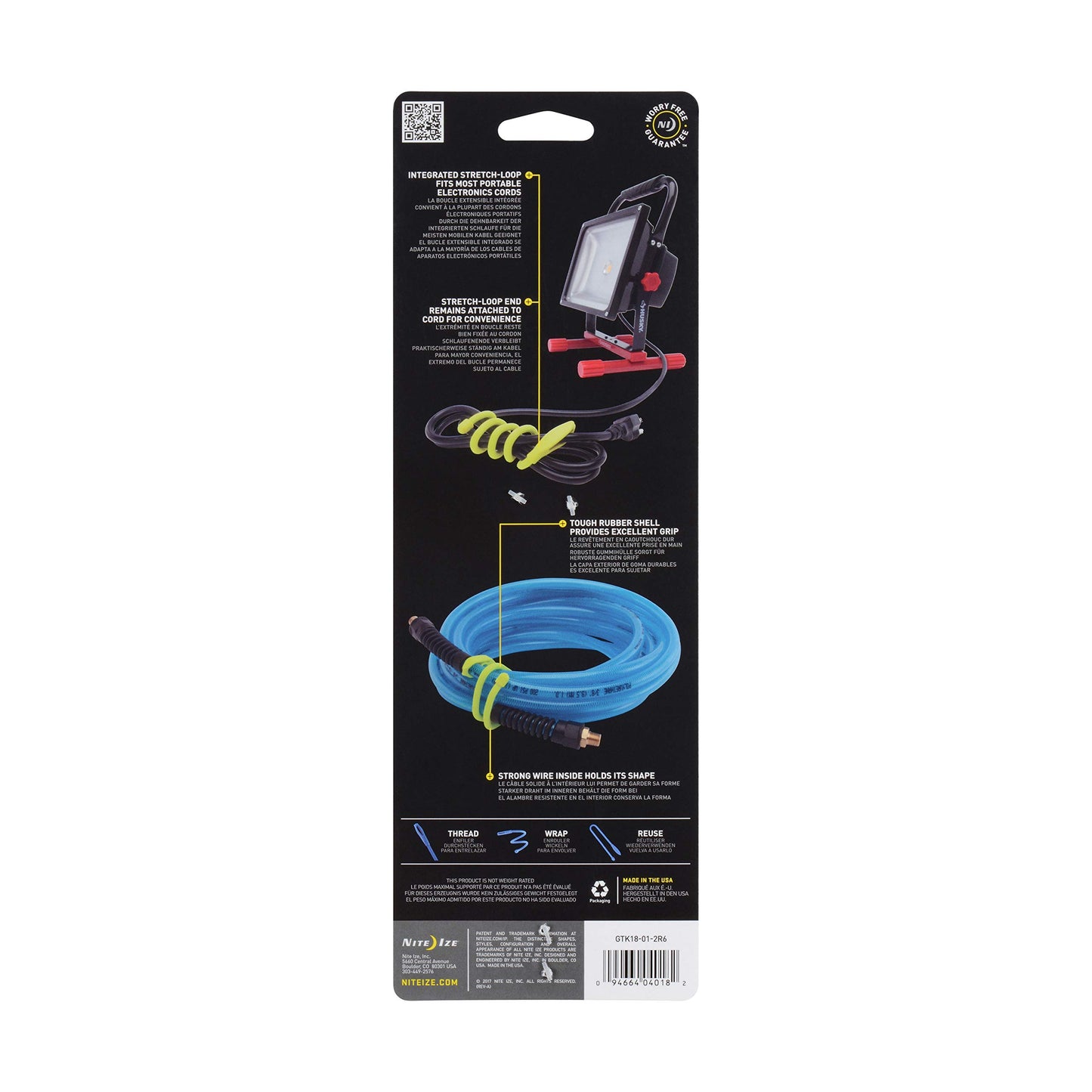 Nite Ize Gear Tie Cordable, The Original Reusable Rubber Twist Tie with Stretch-Loop for Cord Management + Storage, 18-Inch, Black, 2 Pack, Made in