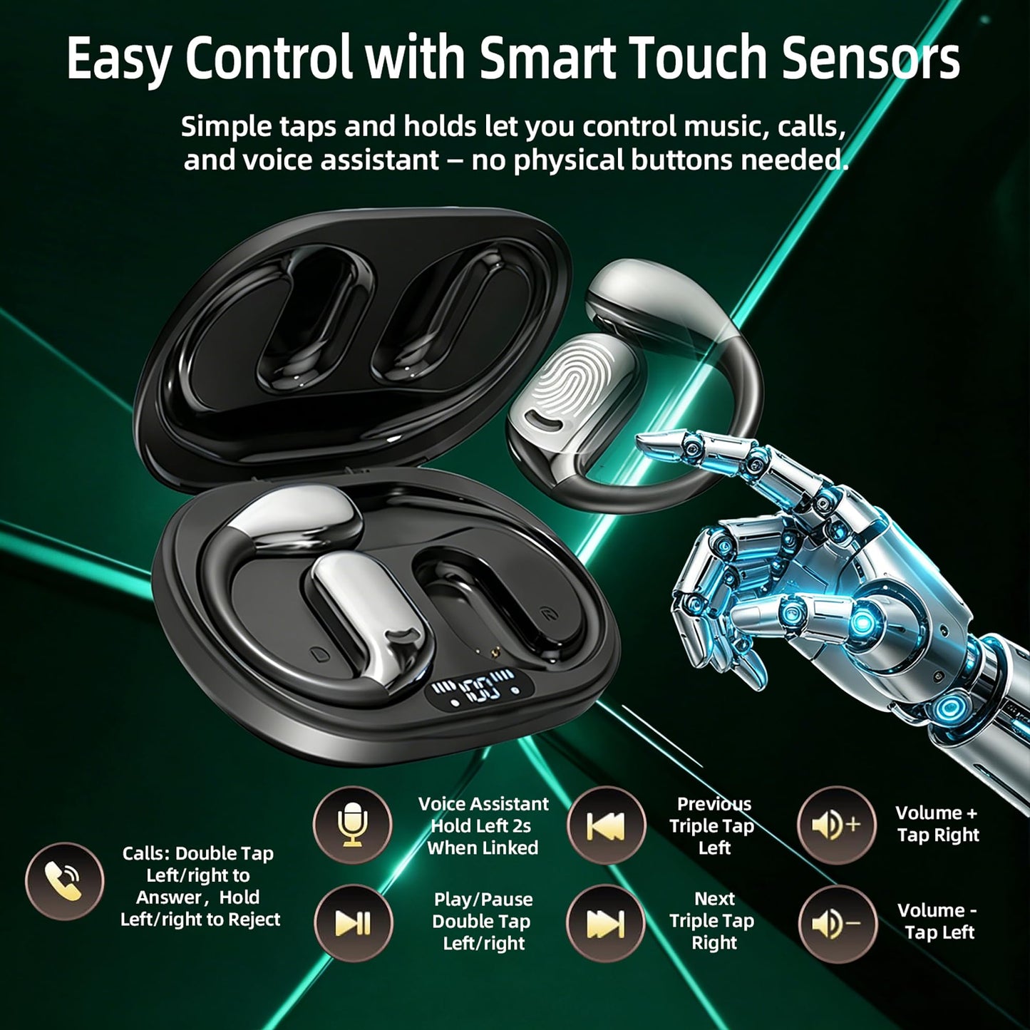 Wireless Earbuds for Samsung 24H Long Playtime Bluetooth 6.0 Earbuds with Earhooks, Deep Bass Stereo Sport Wireless Headphones, ENC Noise Cancelling