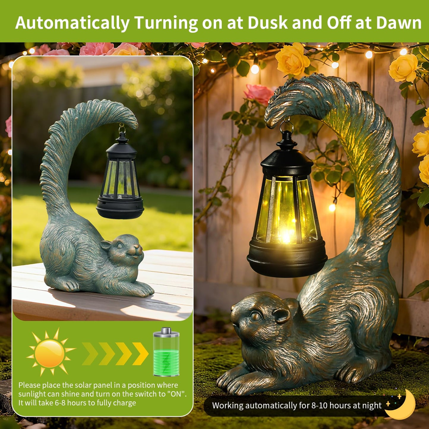 RS FURISON Solar Garden Statues Decor Squirrel with LED Lantern ,Outside Solar Squirrel Decor for Garden,Home,Lawn,Yard, Balcony Ornament- Unique
