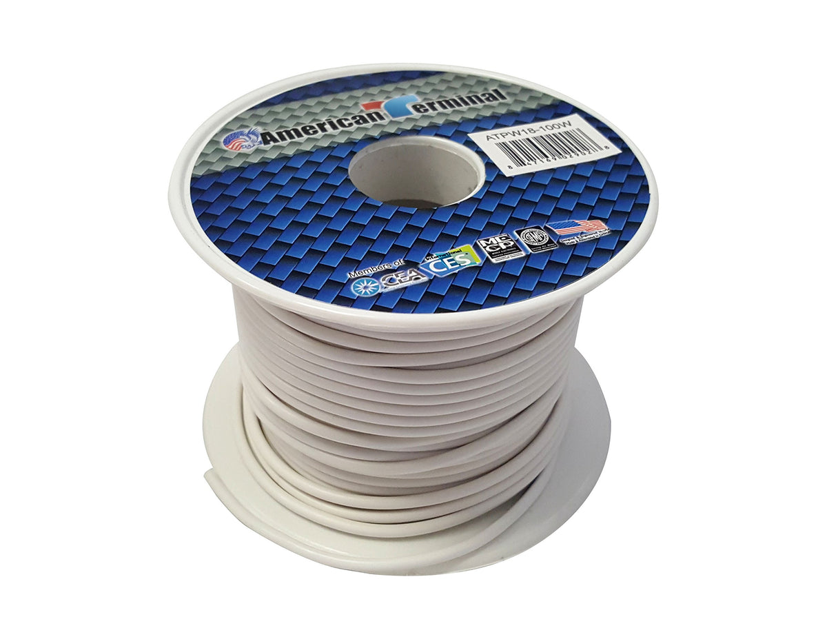 American Terminal ATPW18-100W 18 Gauge Primary Wire, White