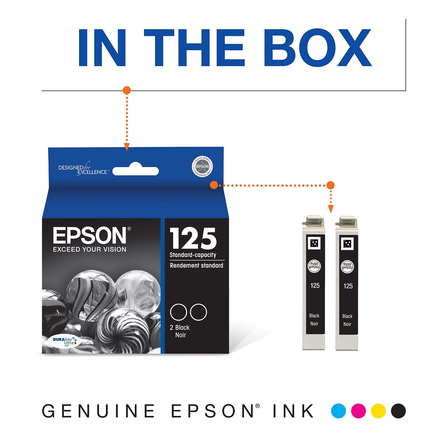 EPSON 125 DURABrite Ultra Ink Standard Capacity Black Dual Cartridge (T125120-D2) Works with Stylus NX-125, 127, 130, 230, 420, 530, 625, WorkForce