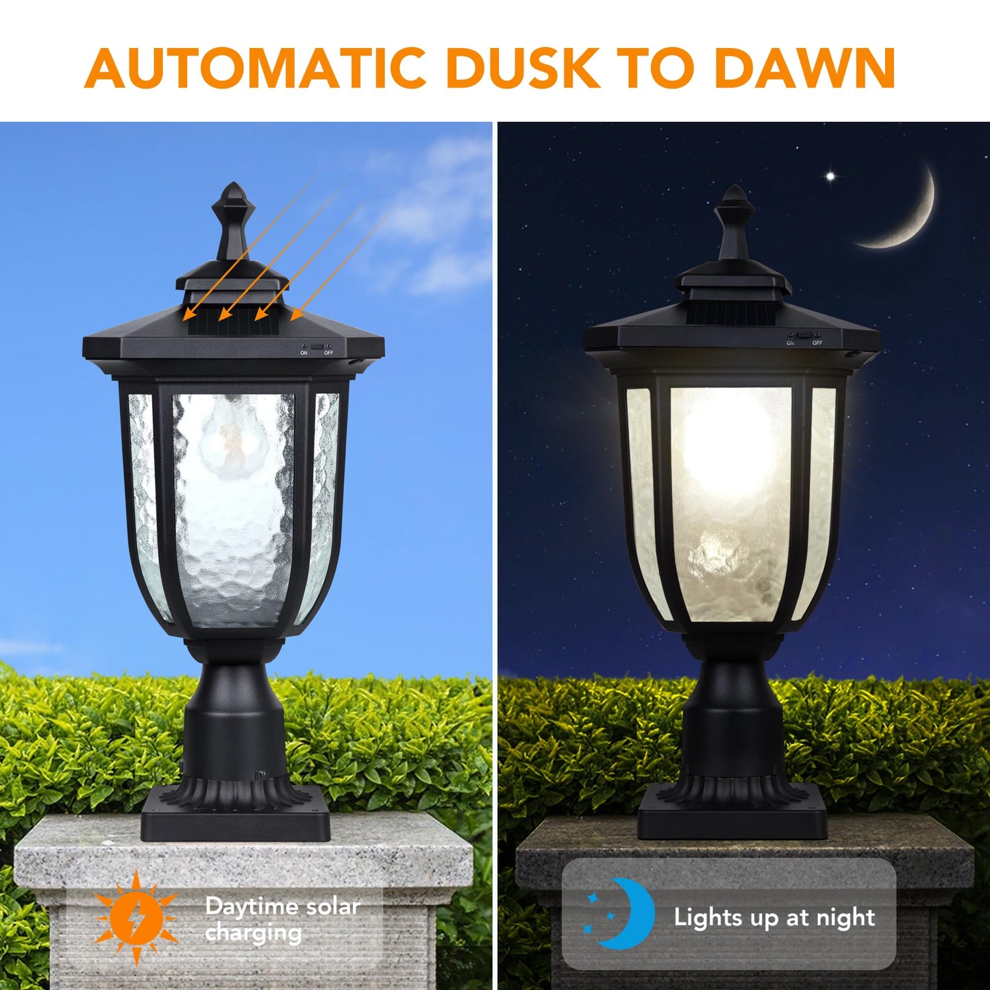 KMC KMC LIGHTING Solar Post Light Outdoor, ST4322Q Dusk to Dawn Vintage Solar Lamp Post Light Waterproof Aluminum with Pier Mount, Fence Pole Light
