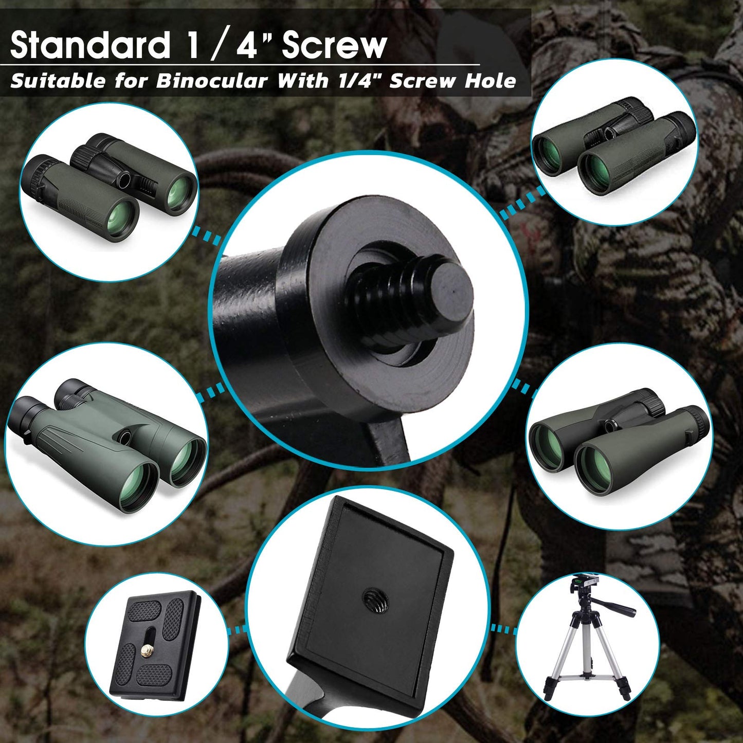 Binocular Tripod Adapter, Binocular Mount 1/4 Inch Threading Mount Aluminium,Tripod Adapter for Bird Watching, Safari Sports Events, Optics