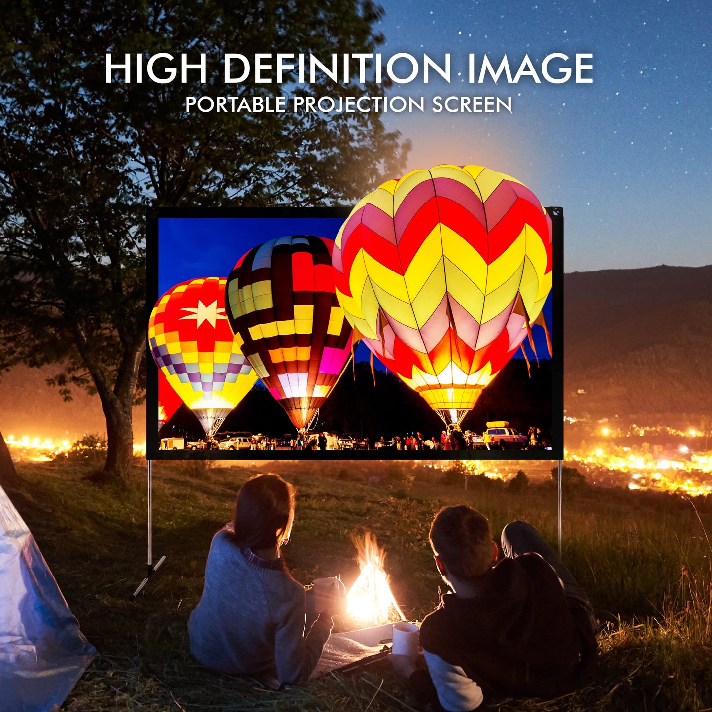 Pyle Projector Screen with Stand - 80'' 16:9 HD 4K Portable Lightweight Freestanding Foldable Indoor Outdoor Movie Projection Display with Frame