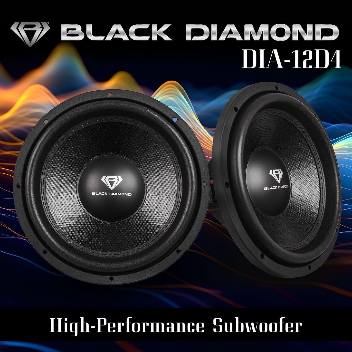 BLACK DIAMOND DIA-12D4 12" Dual 4+4 Ohm Car Subwoofer - 250W RMS / 500W Max, Dual Voice Coils, Non-Pressed Paper Cone, Foam Surround, Deep Bass