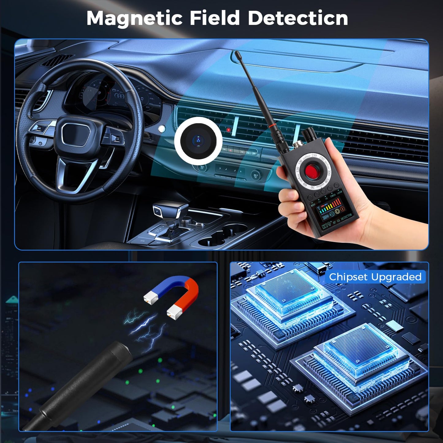 Multi-Functional Signal Detector, Portable Hidden Device Detector with Wireless Signal/GPS Tracking/Infrared Camera Detection & Vibration/Sound Switch