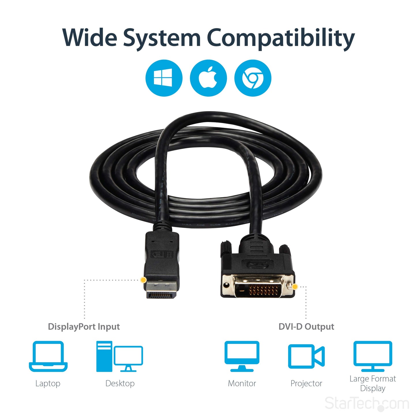 StarTech.com 6ft (1.8m) DisplayPort to DVI Cable, DP to DVI-D Video Adapter Converter Cable, Replaced by DP2DVI2MM6
