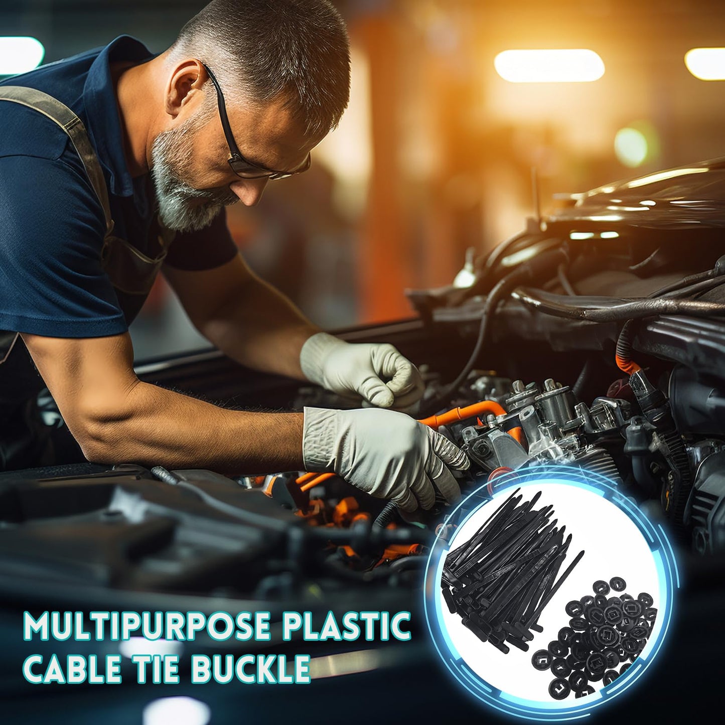 100PCS Nylon Universal Cable Tie Buckle - Heavy Duty Self-Locking Zip Ties Holder with Pin & Button Design, Plastic Cable Ties Tool Fasteners Car