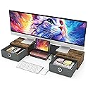 WESTREE Dual Monitor Stand Riser with Two Drawers, Extra Large Storage for 2 Monitors, Desktop Oraganizer Computer,Laptop,Screen,Printer,TV