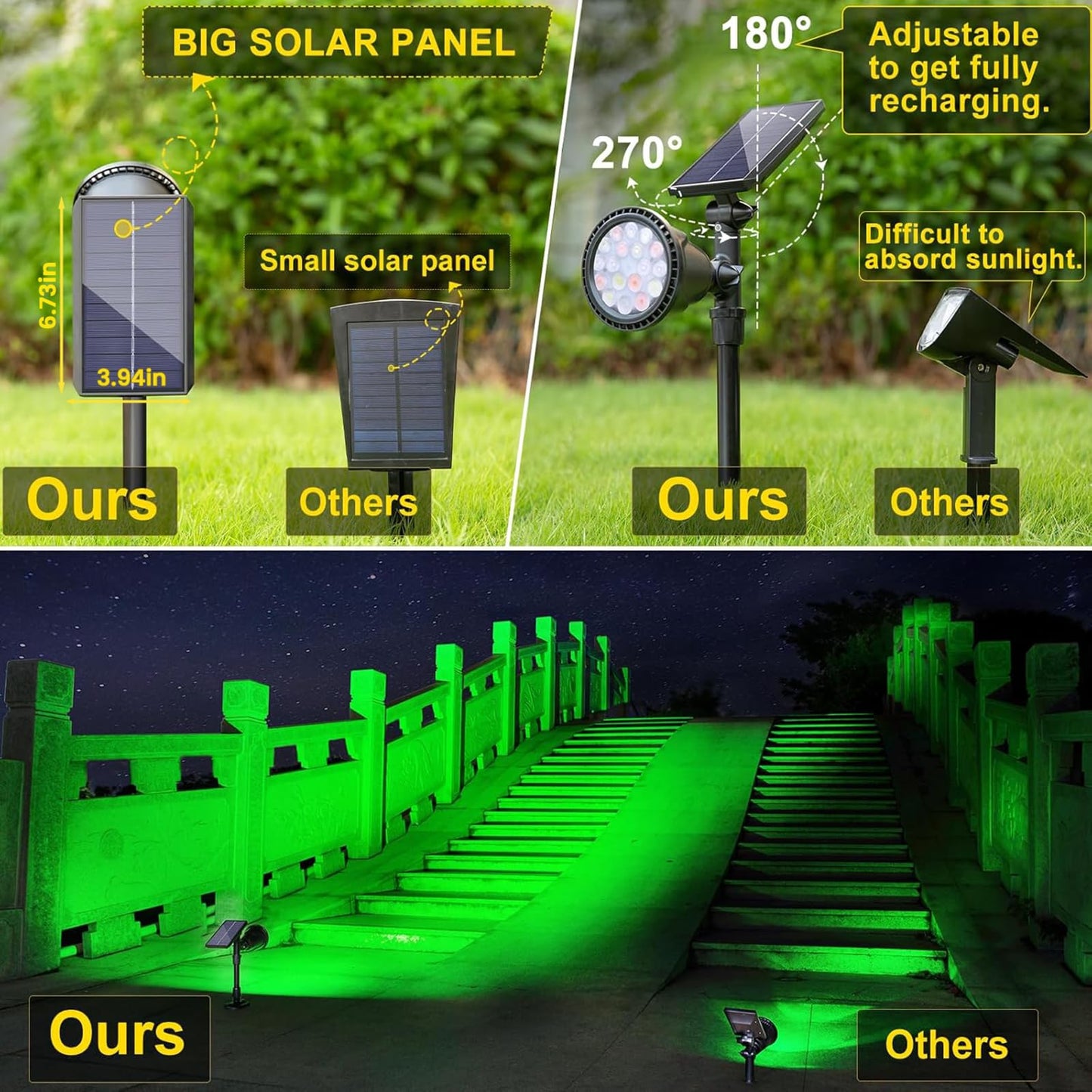 ROSHWEY Solar Spot Lights Outdoor, 7 Colors Halloween Christmas Outdoor Lights Waterproof Landscape Light 600LM Solar Spotlight Lighting for House
