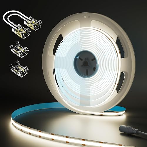 MIWISE COB LED Strip 20ft/6.1m,CRI 90+ Natural White 4000K High Lumen Super Bright Flexible DC24V LED Tape Light,for Cabinet Home Office DIY Lighting