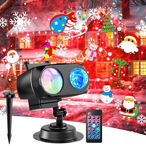 8-Pattern Christmas Projector Lights Outdoor 2-in-1, Holiday Projector Lights Outdoor 26 Effects (Projection Card +3D Ocean Wave) with Timer