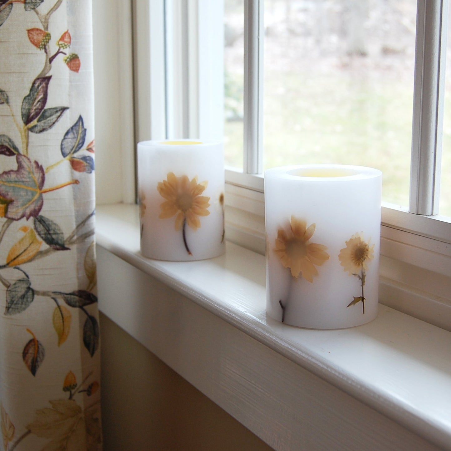 LumaBase Battery Operated Wax LED Candles, Dried Flowers - Set of 2