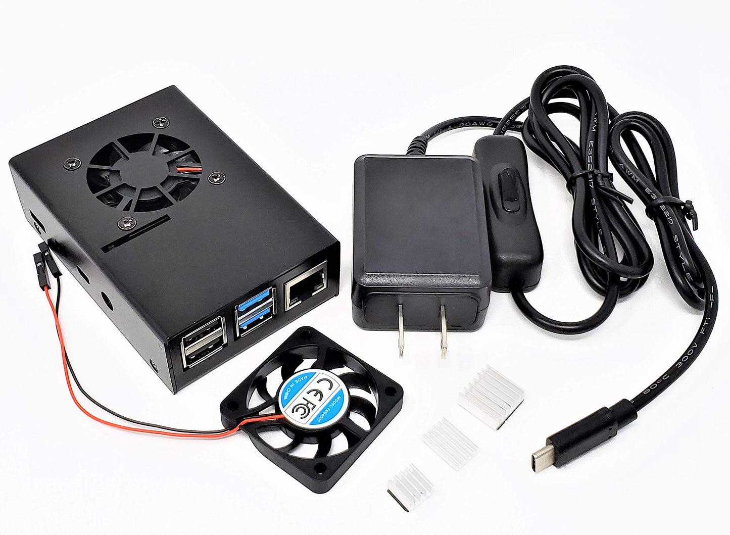 MICRO CONNECTORS, Inc. Aluminum Raspberry Pi 4 Model B Case with Fan and USB-C Power Adapter