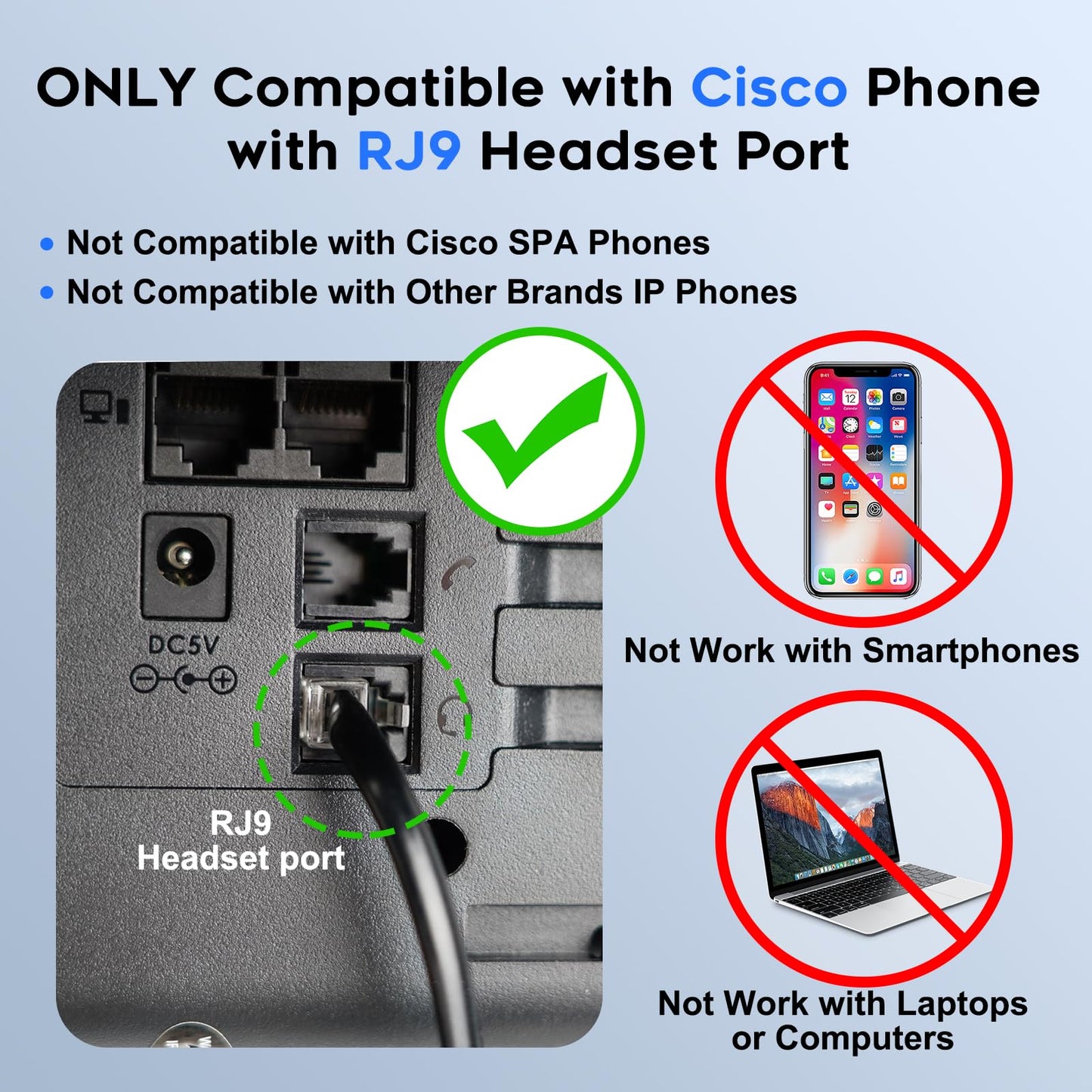 MKJ Telephone Headset with Microphone Noise Canceling Corded RJ9 Dual Ear Cisco Headset for Cisco Landline Phone CP-7821 CP-7841 7931G 7940 7942G