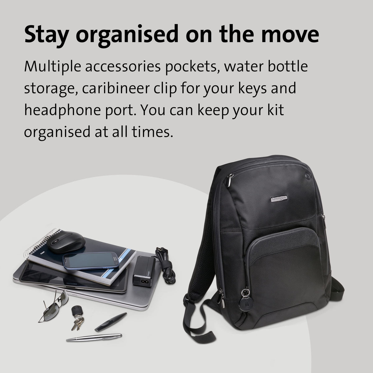 Kensington Triple Trek Slim Laptop Backpack for MacBooks, Chromebooks, Tablets & Ultrabooks up to 13-Inch-14-Inch (K62591AM), Black, 11.4" W x 15.55"