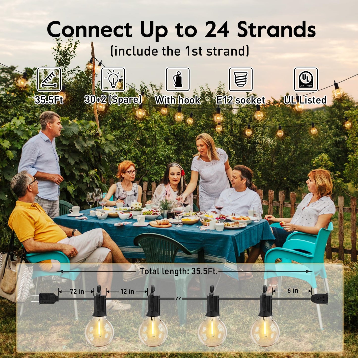 Brightown Outdoor String Lights - Waterproof Globe Patio Lights 35 Ft with 30 G40 Shatterproof LED Bulbs, Connectable Commercial Hanging Light
