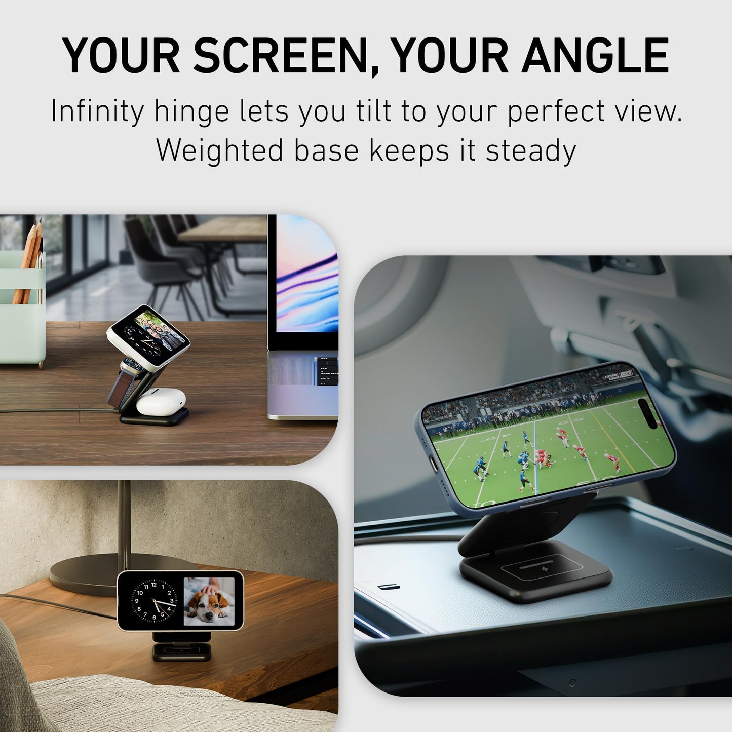 Peel 3-in-1 Wireless Charging Stand - Qi2 Certified Fast Charger, Compatible with MagSafe iPhone 17/16/15/14/13/12, Apple Watch & AirPods, Ultra-Slim