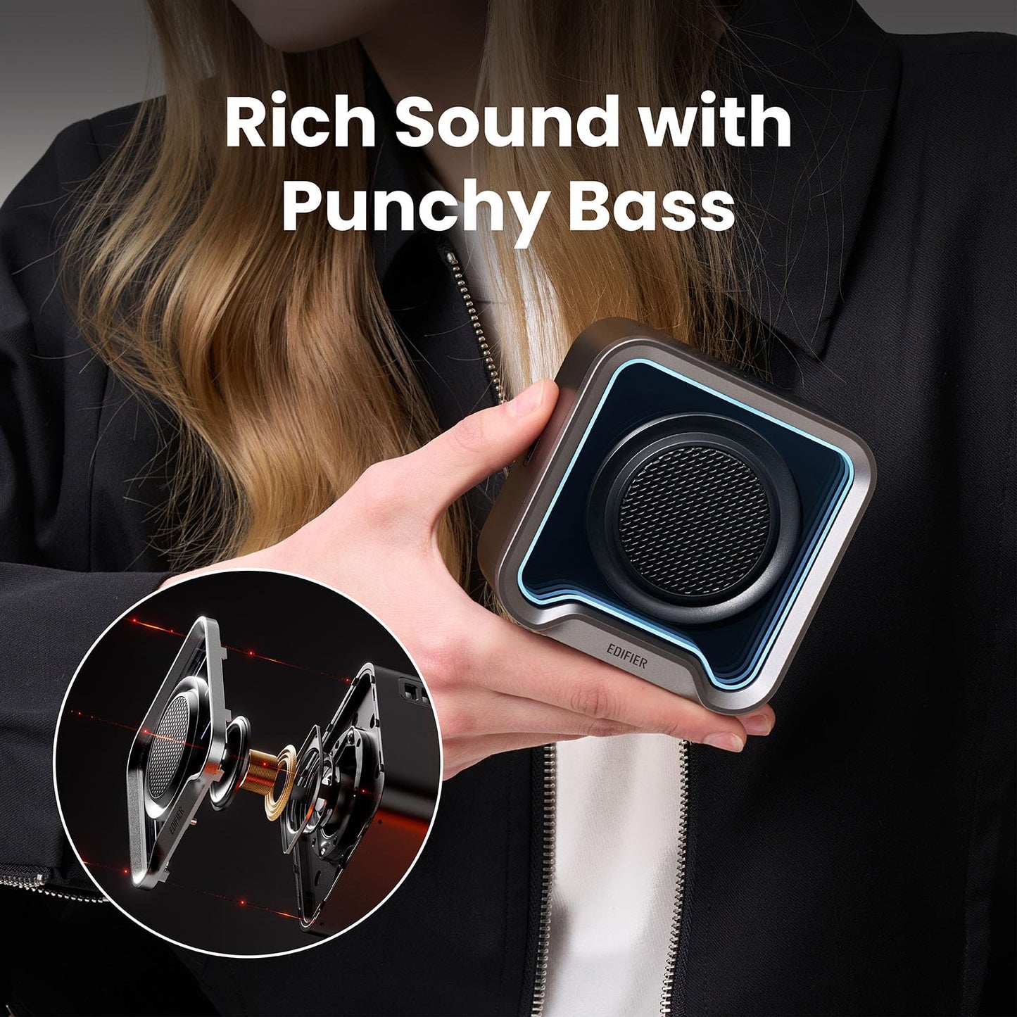 Edifier Portable Bluetooth Speaker, IP67 Waterproof and Dustproof with Deep Bass, Built-in Microphone 12H Playtime Bluetooth 6.0, Ambient Light