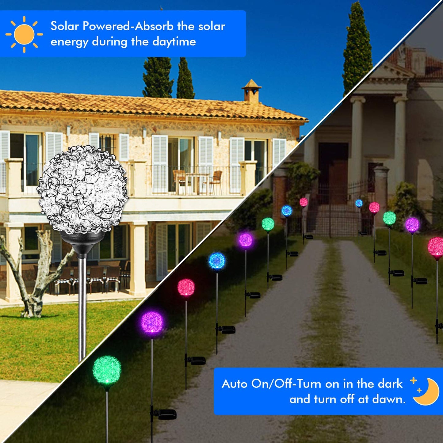 MMHF Solar Garden Lights Outdoor, Upgraded Globe Powered Garden Light, Multi-Color Changing LED Solar Stake Lights for Patio Backyard Pathway Party