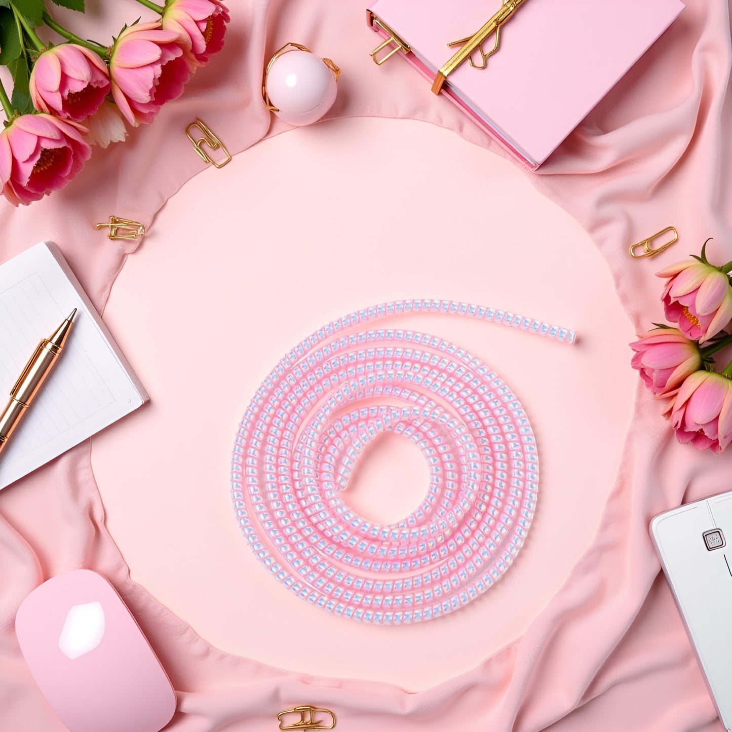 Pink Spiral Cable Protector, Chargers Cable Protector Data Cable Protect Sleeve, Headphone Cable Saver for Phone Earphone USB Data Cable,Cord