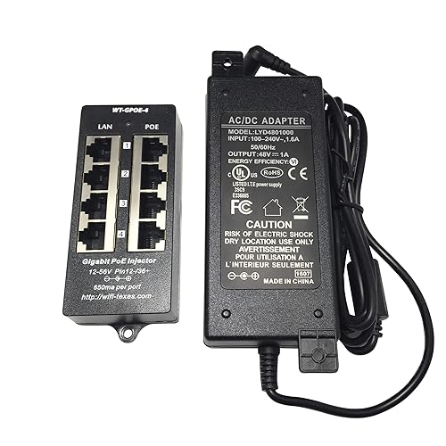 PoE Texas 4 Port PoE Injector - Gigabit Passive Power Over Ethernet with 48V 48W UL Power Supply - 802.3af PoE Injector for VoiP Phones, WiFi Access
