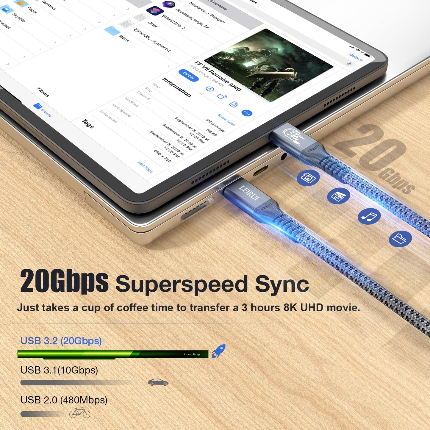 240W USB C to USB C Cable, PD 3.1 Fast Charging USB Type C Cable, USB 3.2 Gen2x2 20Gbps Data 4K Video Display Cable for Thunderbolt 3/4 Samsung