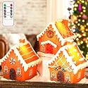 Christmas Gingerbread House Tabletop Decoration Lighted Christmas Village House Real Wax Battery Operated with Remote Flickering LED Light Christmas