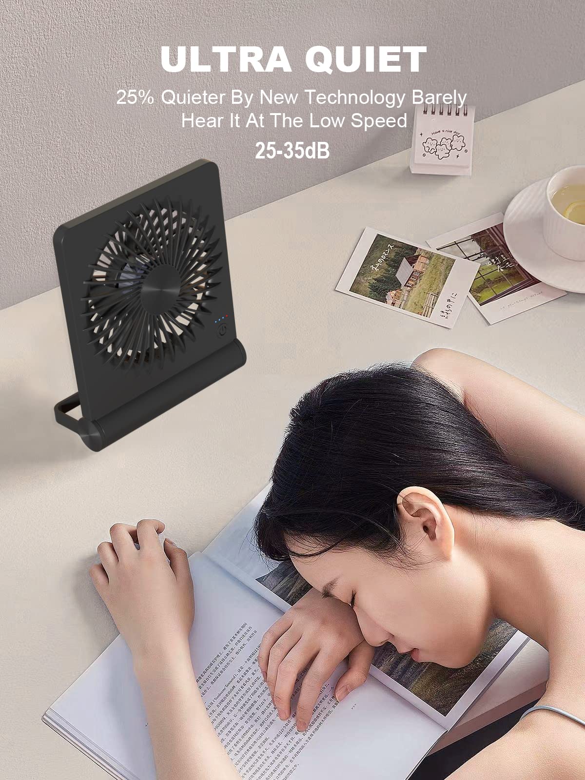 Desk Fan, Rechargeable Battery Operated, 3 Speeds Ultra Quiet Strong Wind