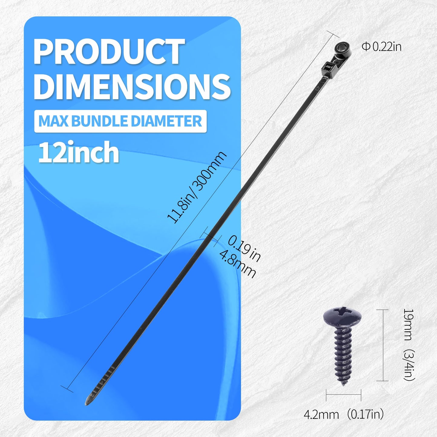 VIGOTIES 100 PCS 12" Mountable Cable Zip Ties with 100 Screws - 75lbs Heavy Duty Nylon Zip Ties with Screw Hole for Electrical, HVAC, Workshop, Indoor