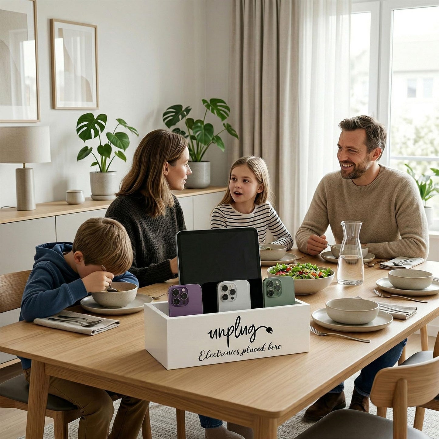 CHONIC Unplug Box, Farmhouse Style Be Present Phone Box, Cell Phone Basket for Home, Wood Mobile Phone Jail, Family Time out Charging Station