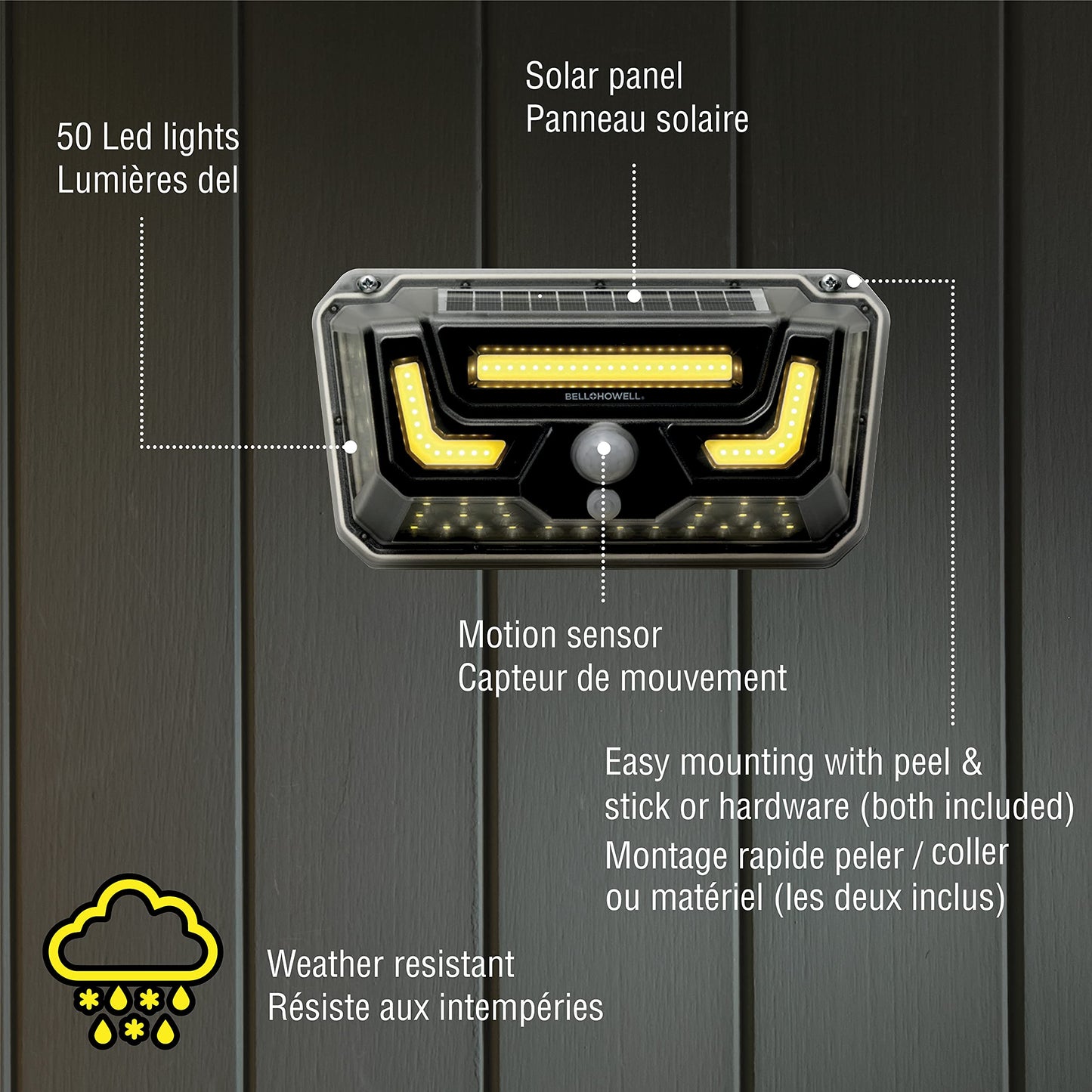 Bell Howell Solar Bionic Wall Light Solar Lights Outdoor with Motion Sensor (White Light 6500K)