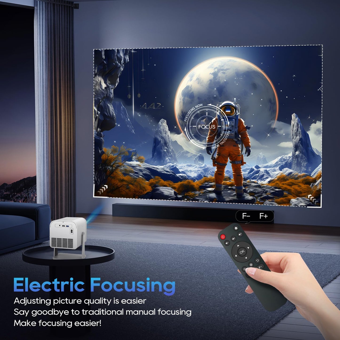 Mini Room Projector, Projector for Bedroom(Built-in Speaker, With HDMI Cable), 200-inch Large Screen, Ntive 1080P Projector, Compatible With 4K