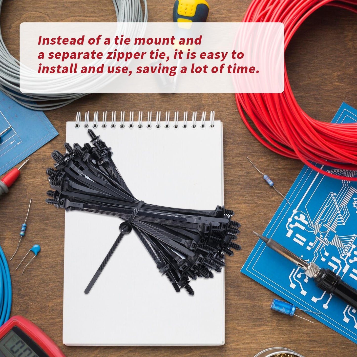 S SYDIEN Push Mount Zip Ties 50Pcs, Heavy Duty Black Wire Zips Tie Mounts, 2 in 1 Nylon Self Locking Push Mount Cable Zip Tie for Engine Bay Wire