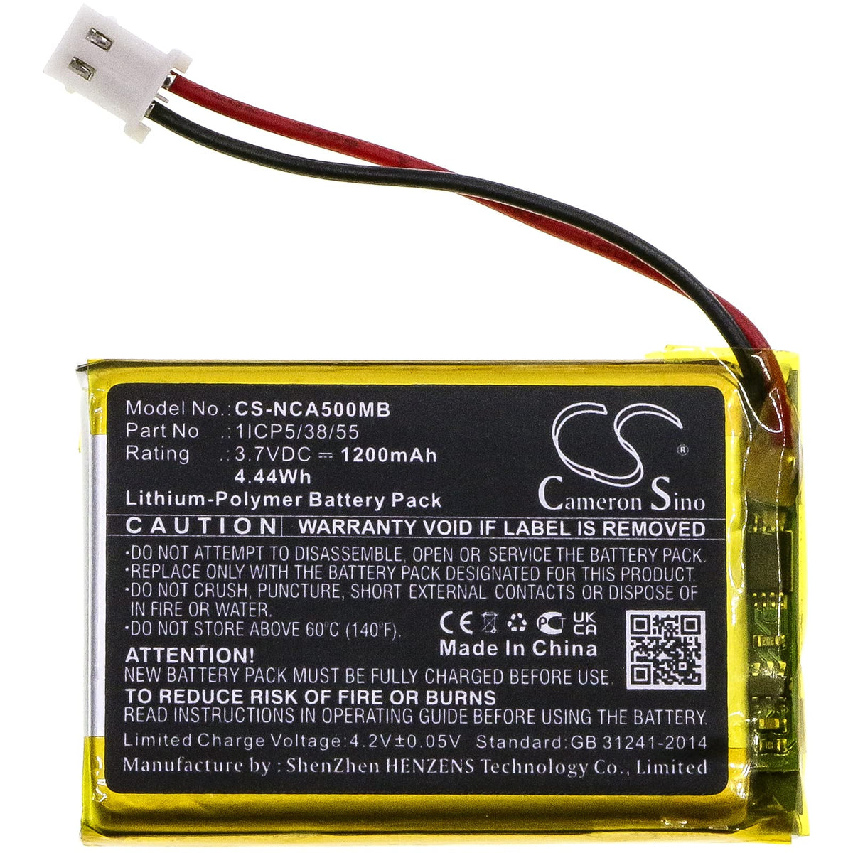 Cameron Sino New Battery for NUK ECO Control Audio 500, Eco Control Audio 530D+ Part Number:1ICP5/38/55 (1200mAh / 4.44Wh)