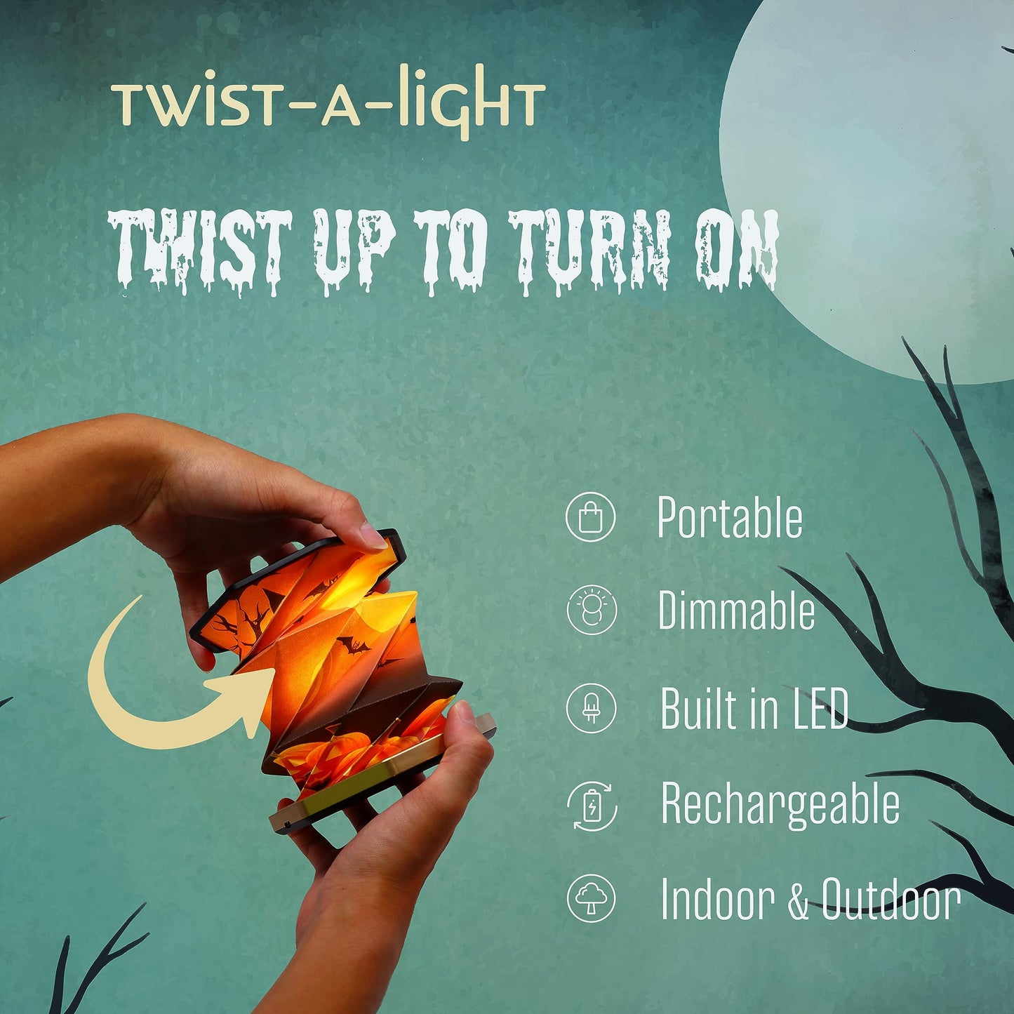 Halloween Gifts for Women Adults - Rechargeable Night Light - Table Decorations - Light Up Paper Lantern LED Lights - Spooky Candle Lantern
