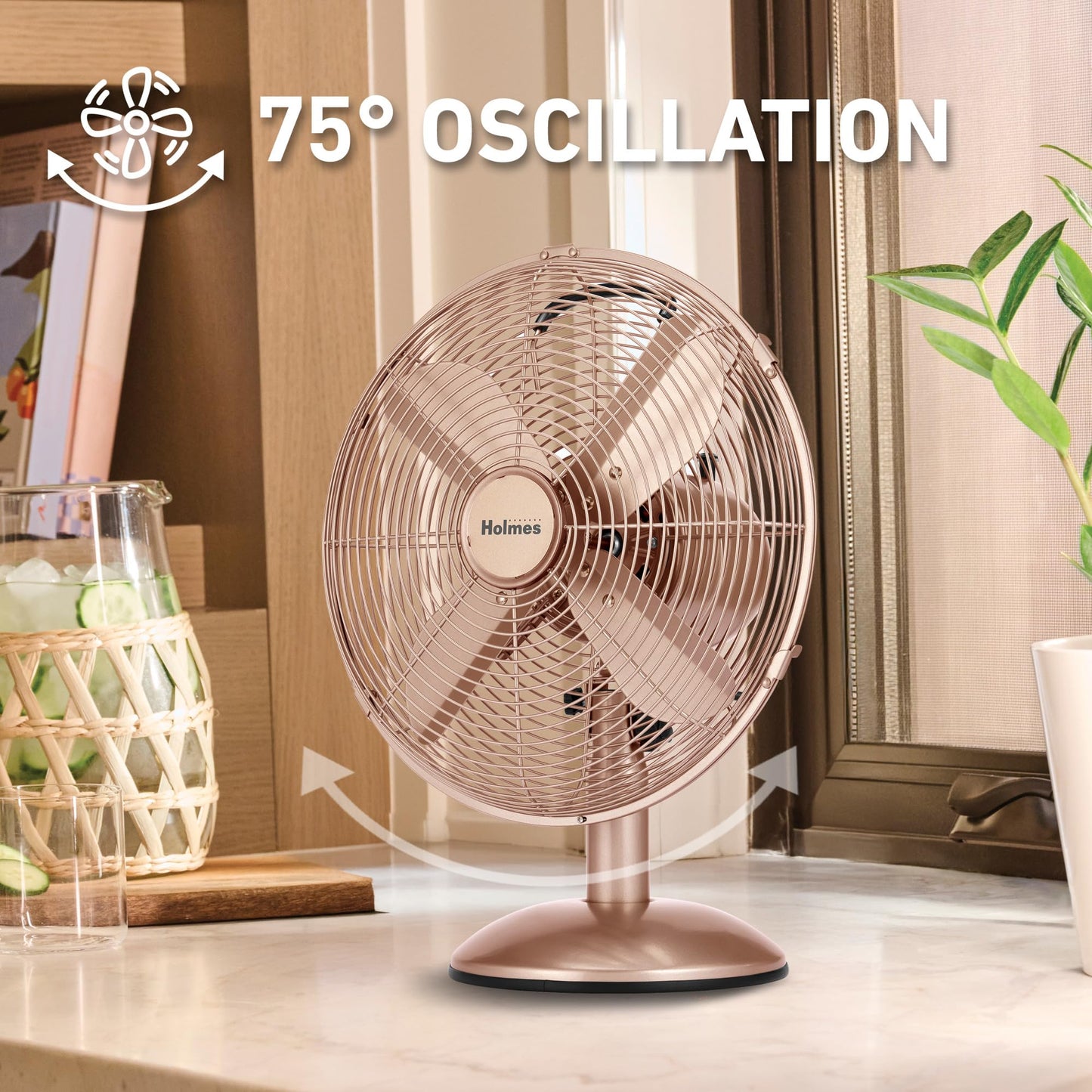 Holmes 12" Vintage Metal Table Fan 3-Speed Brushed Copper Finish