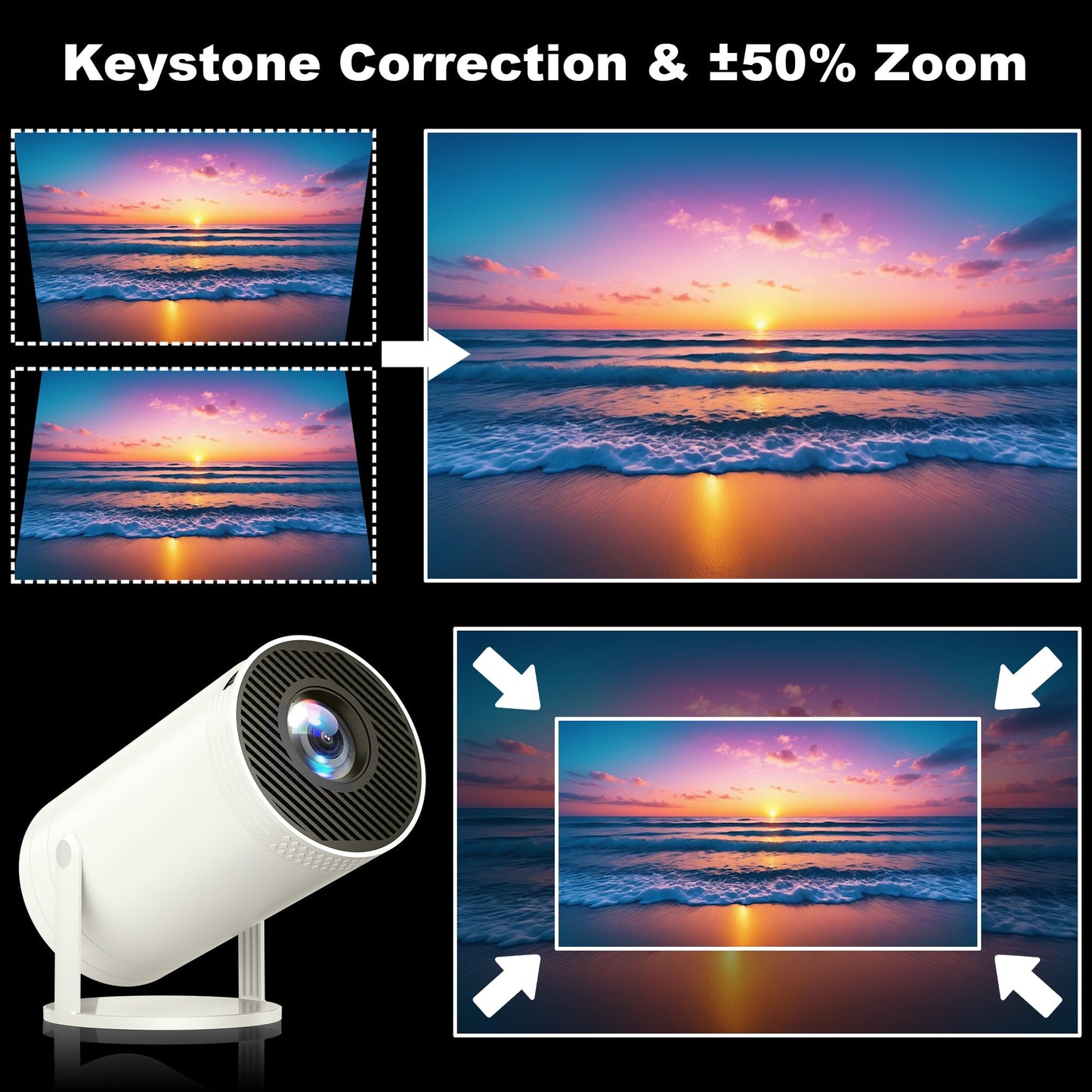 Mini Projector, Native 1080P Portable Projector with Carrying Case, 4K Support, 270°Rotatable Outdoor Movie Proyector, Home Theater Projector