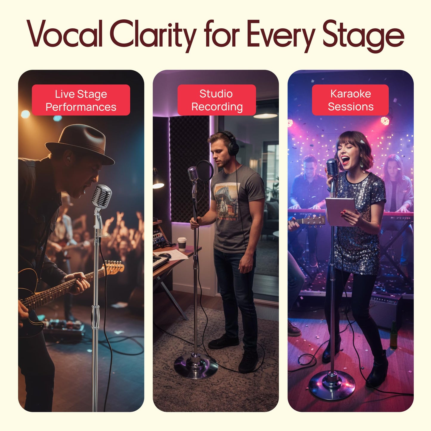 Pyle Retro Microphone, Classic Vintage Style, Unidirectional Audio, Adjustable Stand, XLR Cable, Silver Finish, Dynamic Vocal Performance Mic with