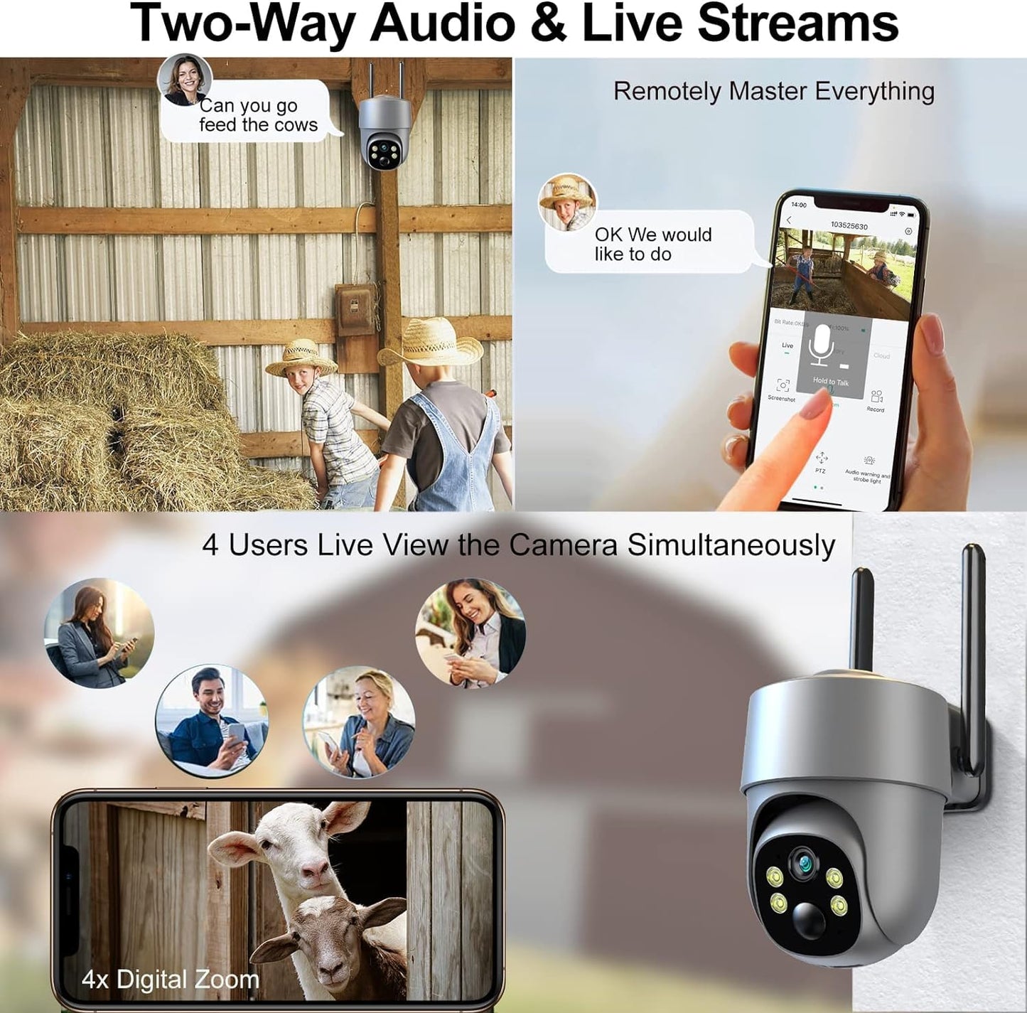 4G LTE Cellular Security Camera Security Cameras Wireless Outdoor Solar-Powered with 360° Pan & Tilt Surveillance,Pir Motion Detection,2K Color Night