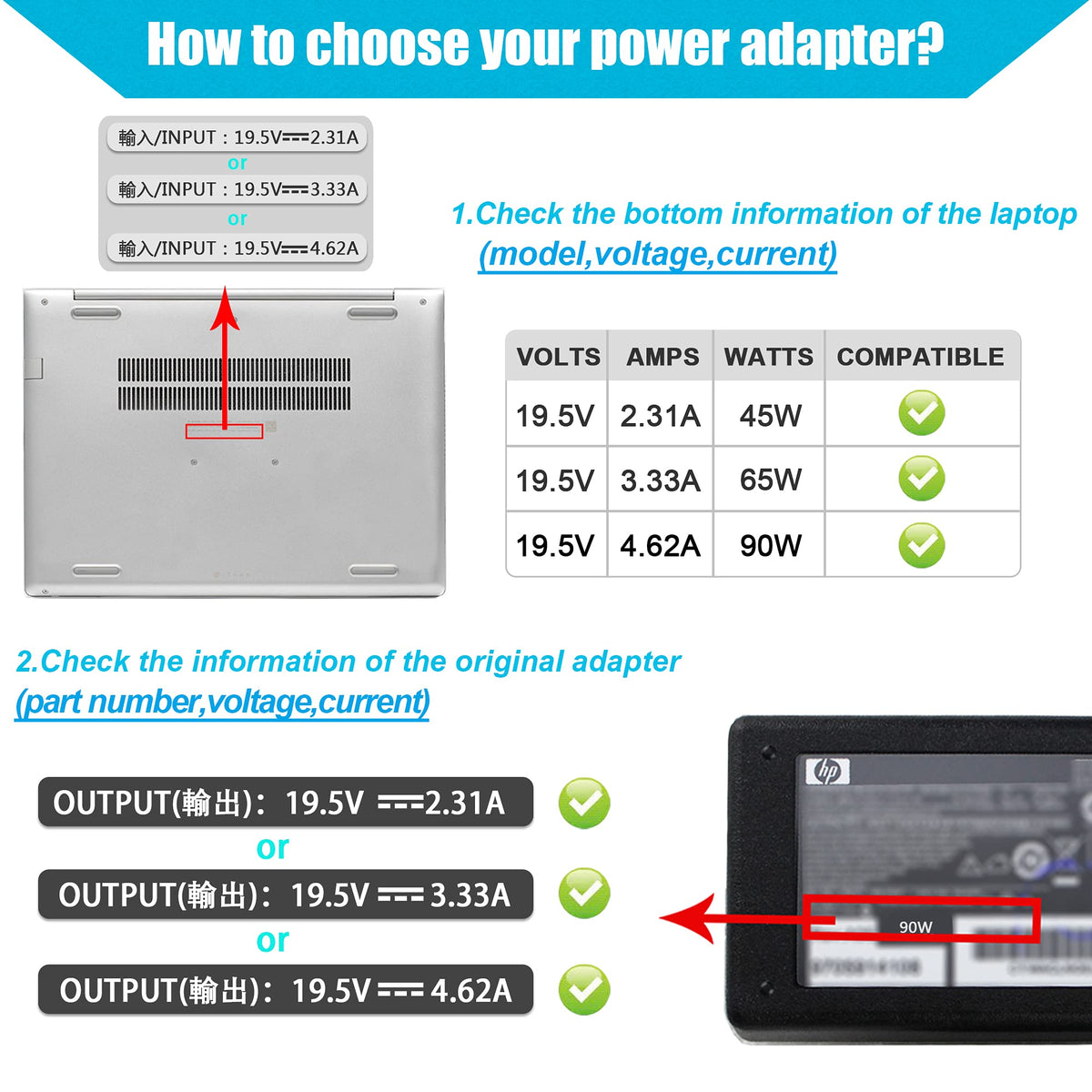 90W 65W Blue Tip HP AC Adapter Laptop Charger for hp 90w Smart ac Adapter 741727-001 H6Y89AA 710412-001 H6Y88AA PPP009D 740015-003 H6Y90AA 740015-002