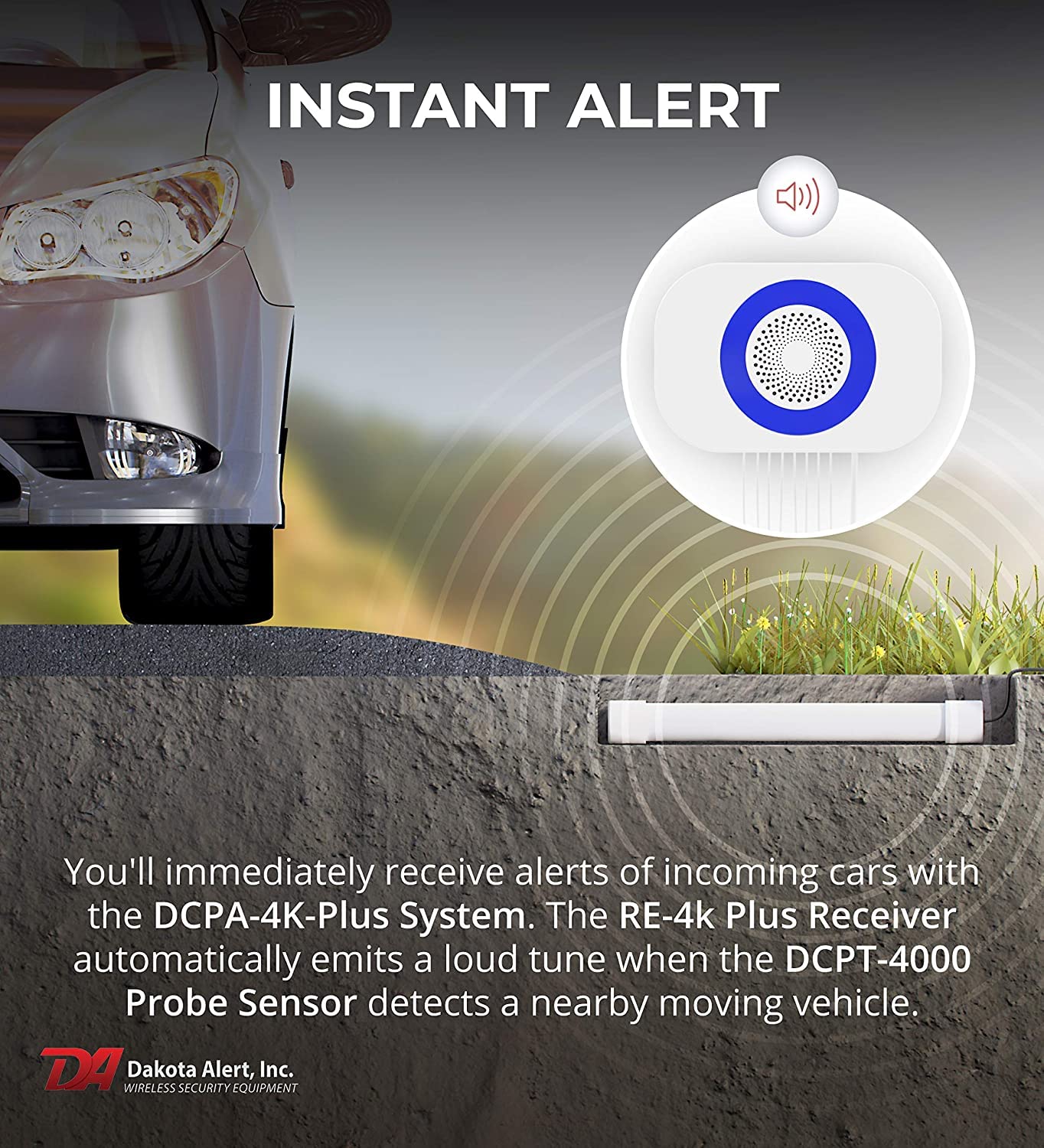 Dakota Alert Driveway Alarm Sensor - DCPA-4k Plus Driveway Alarms Wireless Outside Weatherproof Alert System, 1-Mile-Long Range Sensors, Receiver