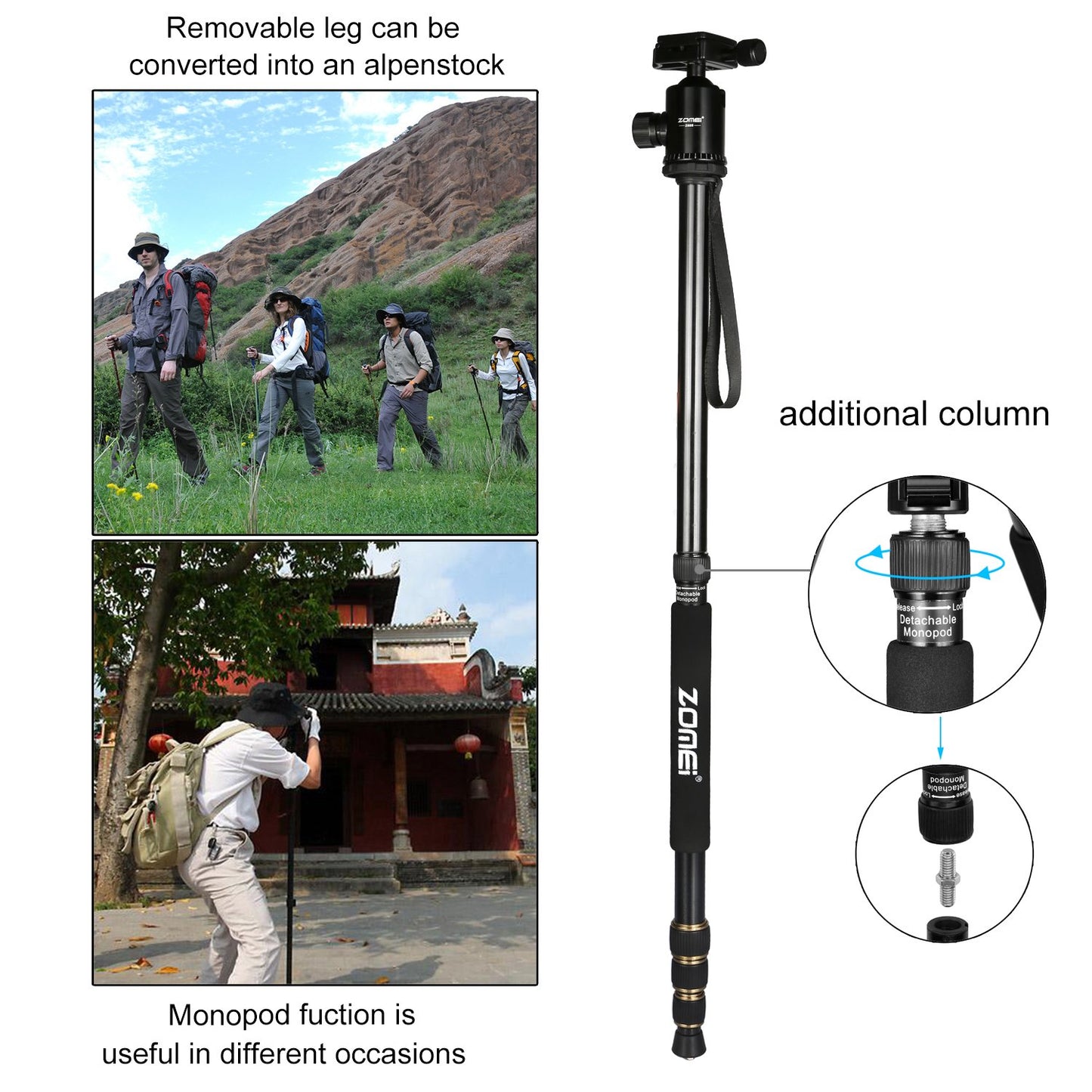 ZOMEI Z688 Travel Camera Tripod Aluminum Alloy Portable Monopod with Ball Head ann Carrying Bag for Canon Nikon Sony DSLR Camera