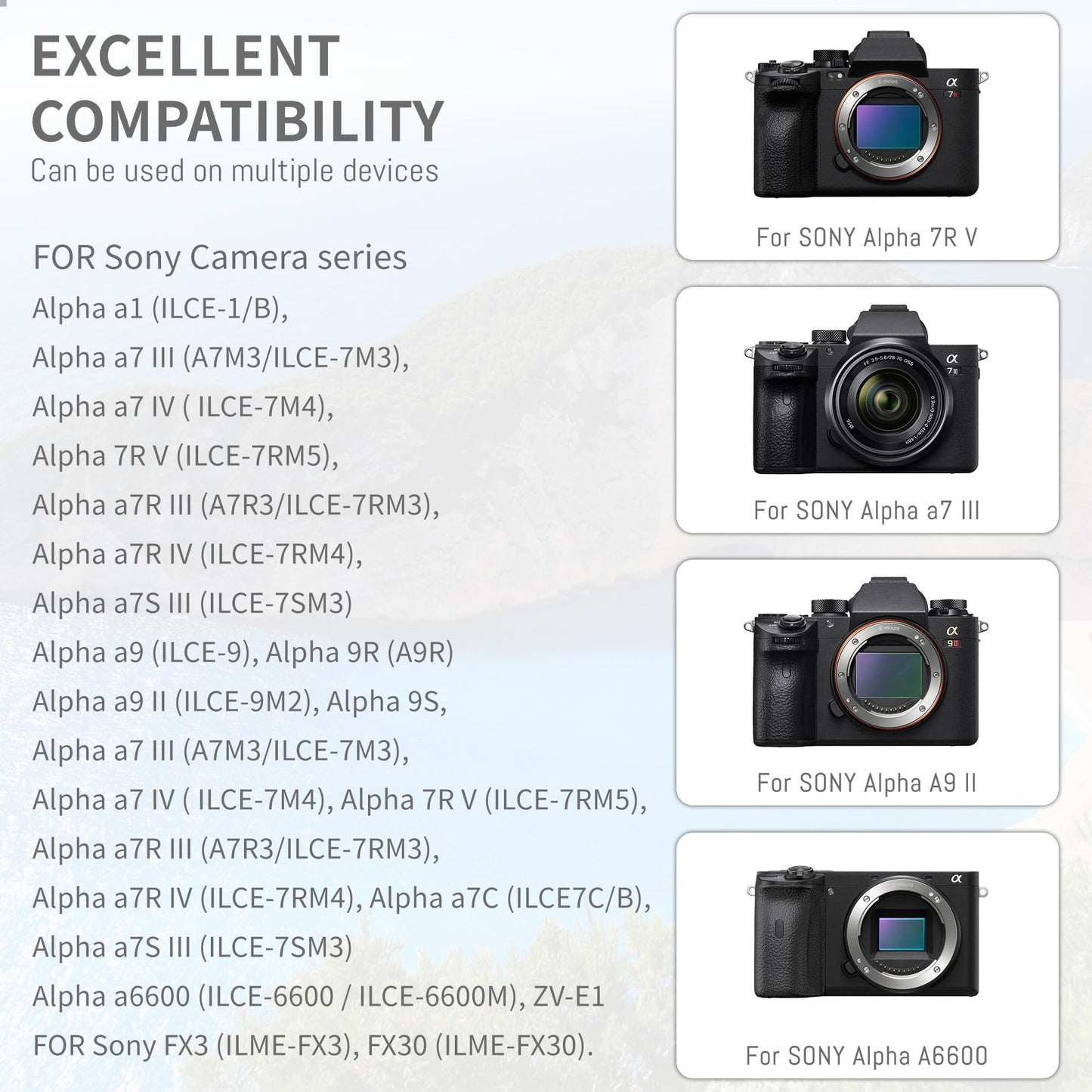 2-Pack NP-FZ100 Battery replacement Compatible for Sony Alpha A1, A9 II, A7R III, A7R IV, A7R V, A7S III, A7 III, A7 IV, A6600, A7C, A7C II, Camera