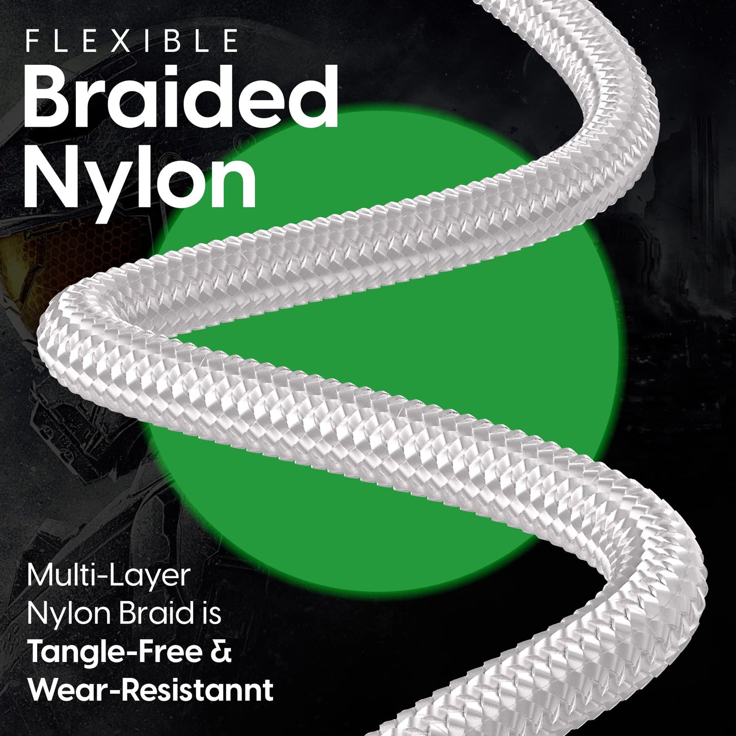 TALK WORKS Charger Cord Compatible with Xbox One Gaming Controllers - 6 ft Nylon Braided Micro USB Charging Cable, Heavy-Duty Fast Charge (Silver