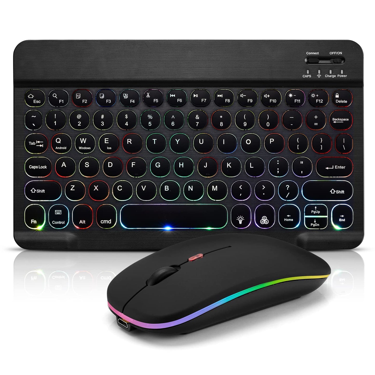Ultra-Slim Lightweight Bluetooth Keyboard And Mouse Portable Wireless Keyboard Rechargeable 7-Color Backlit for Apple iPad iPhone Samsung Tablet